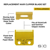 StyleCraft Fixed Gold Titanium Faper Replacement Blade Slim Deep Tooth SC525G