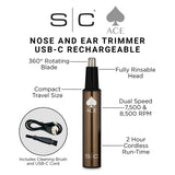 StyleCraft Ace Nose & Ear Hair Trimmer USB-C Rechargeable Compact Travel SC412B