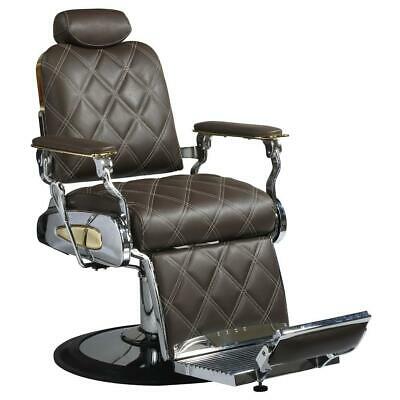 Professional High Quality Hydraulic Reclining Barber Chair Custom Double Diamond Stitch Brown