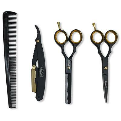 Common Wealth Pro Barber Kit 5.5" Scissors Hair Thinning Shears Straight Razor Comb