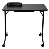 Portable Folding Manicure Table Portable Nail Care Center Black With Wheels & Drawer