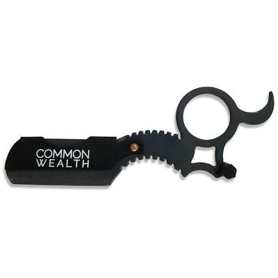 Common Wealth Barber Straight Edge Finger Insert Handle Shaving Razor Grey & Black