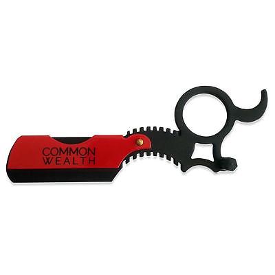 Common Wealth Barber Straight Edge Finger Insert Handle Shaving Razor Black & Red