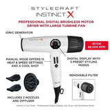 StyleCraft Pro Instinct X Digital Brushless Motor Salon Hair Blow Dryer SC105B