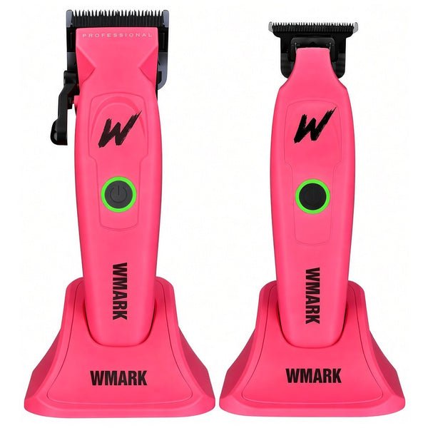 WMARK Pro Pink 2in1 Rechargeable Barber Kit Clipper Trimmer Guards Cape NG-7603