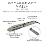 StyleCraft Sage Collection Retractable Hair Styling Brush & Curling Wand SC716GR