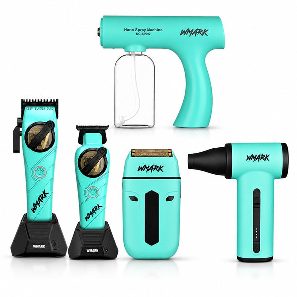 WMark Pro 5-in-1 Barber Kit Hair Clipper Trimmer Shaver Air Duster Mister Blue