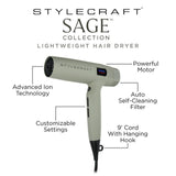 StyleCraft Sage Collection Lightweight Hair Dryer Digital Brushless Motor SC107B