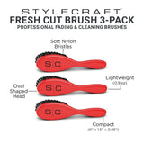 StyleCraft The Fresh Cut Fade & Cleaning RED Barber Brush 3-PACK Stylist SC318SR