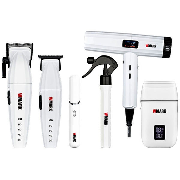 WMARK 6-IN-1 Pro Barber Hair Cut Kit Clipper Trimmer Shaver Dryer Grooming System