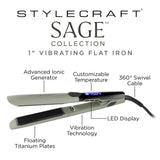 StyleCraft Sage Collection 1" Vibrating Titanium Flat Iron Salon Hair SC714GR