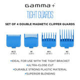 Gamma+ Tight Guards Set of 4 Double Magnetic Clipper Blade Attachments Blue