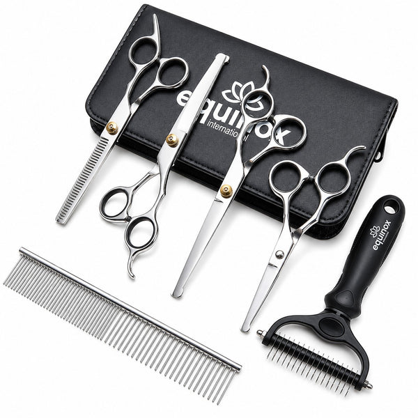 Equinox Int Complete Pet Grooming Kit Silver 7pc Kit + Deshedding Brush Dog Cat