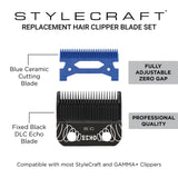 StyleCraft Black Fixed DLC Echo Diamond Blue Ceramic Cutter Blade Clipper SC554B