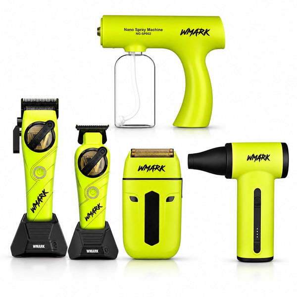 WMark Pro 5-in-1 Barber Kit Hair Clipper Trimmer Shaver Air Duster Mister Green