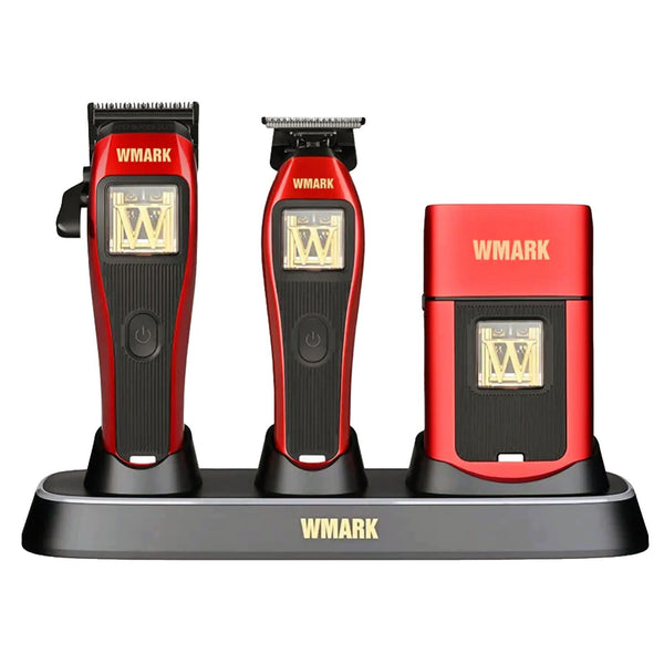 WMark Vector Motor Barber Kit Clipper Trimmer Shaver Charge Station Red NG-X1