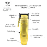 StyleCraft Pro Saber 2.0 Metal Cordless Clipper Digital Brushless SC617M Gold