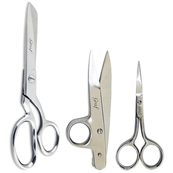 Graf Tailors Kit 8" Knife Edge Shears 4" Embroidery Scissors 4.5" Thread Nippers