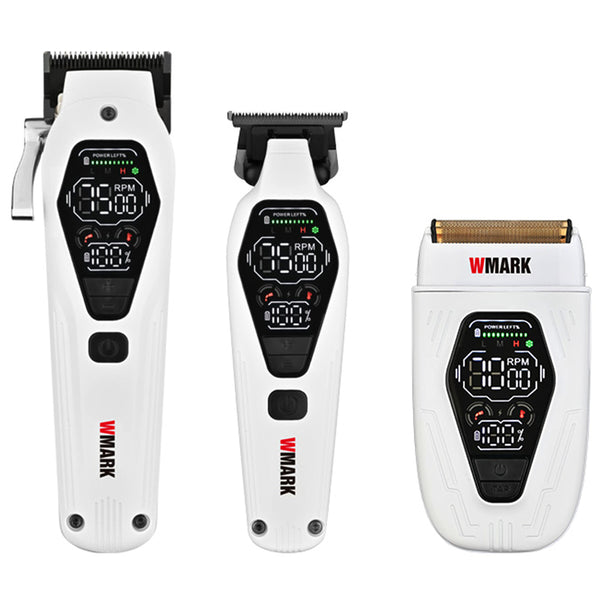WMark Pro Cordless Li High Speed Barber Kit Hair Clipper Trimmer Shaver White