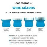 Gamma+ Wide Trimmer Blade Set of 4 Single Magnet Blue Guards GPWMTG