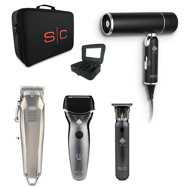 StyleCraft ACE Barber Bundle Travel Case Pro Clipper Trimmer Shaver Hair Dryer