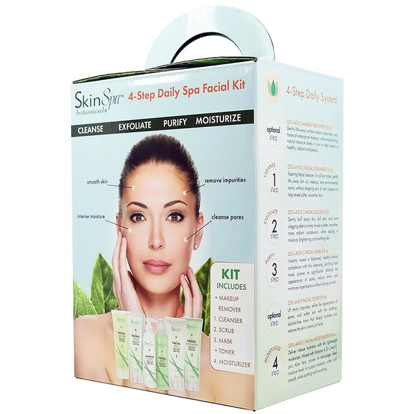 SkinSpa Botanicals 4-Step Daily Spa Facial Kit Aloe Infused Home Cleanser Set