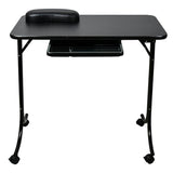 Portable Folding Manicure Table Portable Nail Care Center Black With Wheels & Drawer
