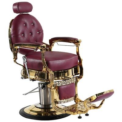 Professional High Quality Hydraulic Reclining Barber Chair Classic Vintage Style Burgundy & Gold CWTOP14G
